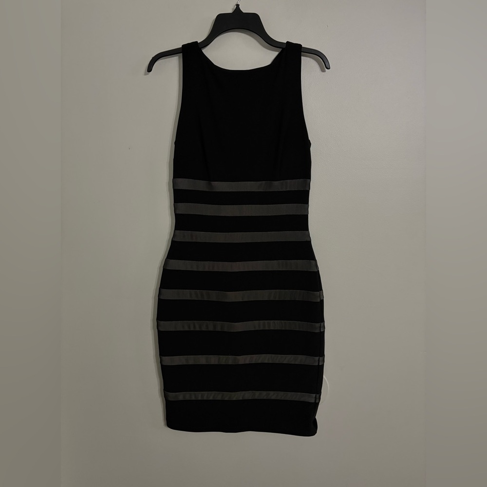 Lauren Ralph Lauren Black Mesh Metallic Bodycon Dress with Gray Stripes Size 4